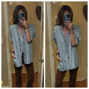 Orvis Denim Chambray Buttondown Top Cardigan Lightweight Jacket